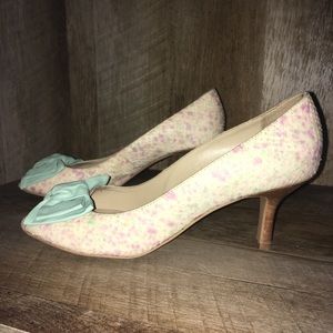 snake skin pastel pumps with mint bow